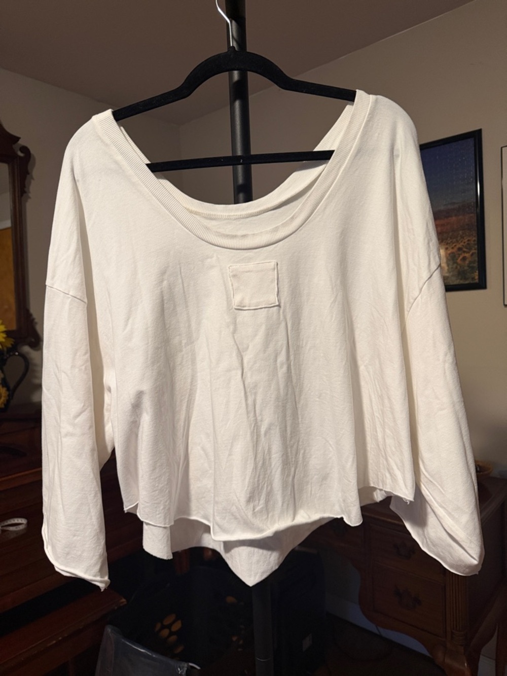Nordstrom Cream Lightweight Scoop-Neck Long Sleeve Top